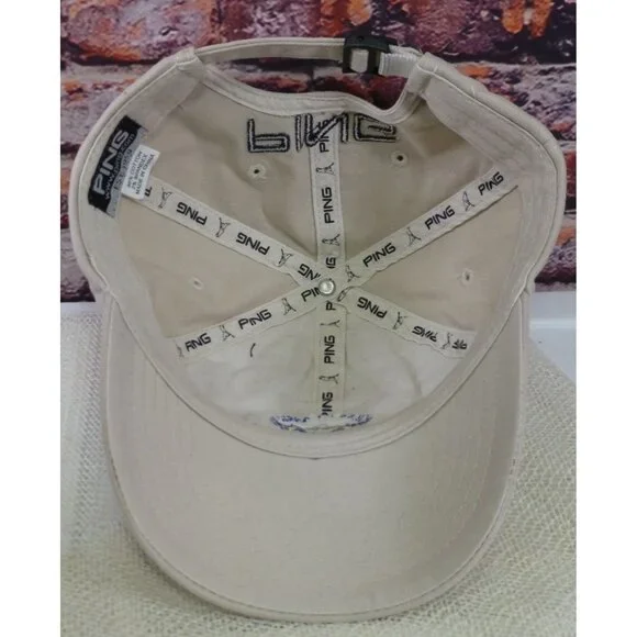 Ping Golf Hat Beige Embroidered QLSS Classic 2014 Adjustable Strapback Cotton Sp - Picture 5 of 6